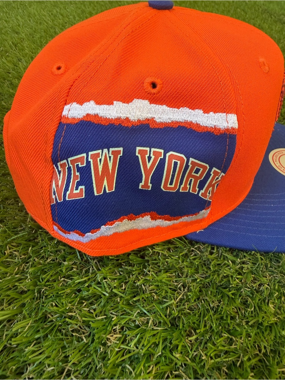New York Knicks Orange & Blue Snapback Hat Rhinestone Bling Cap - Picture 2 of 8